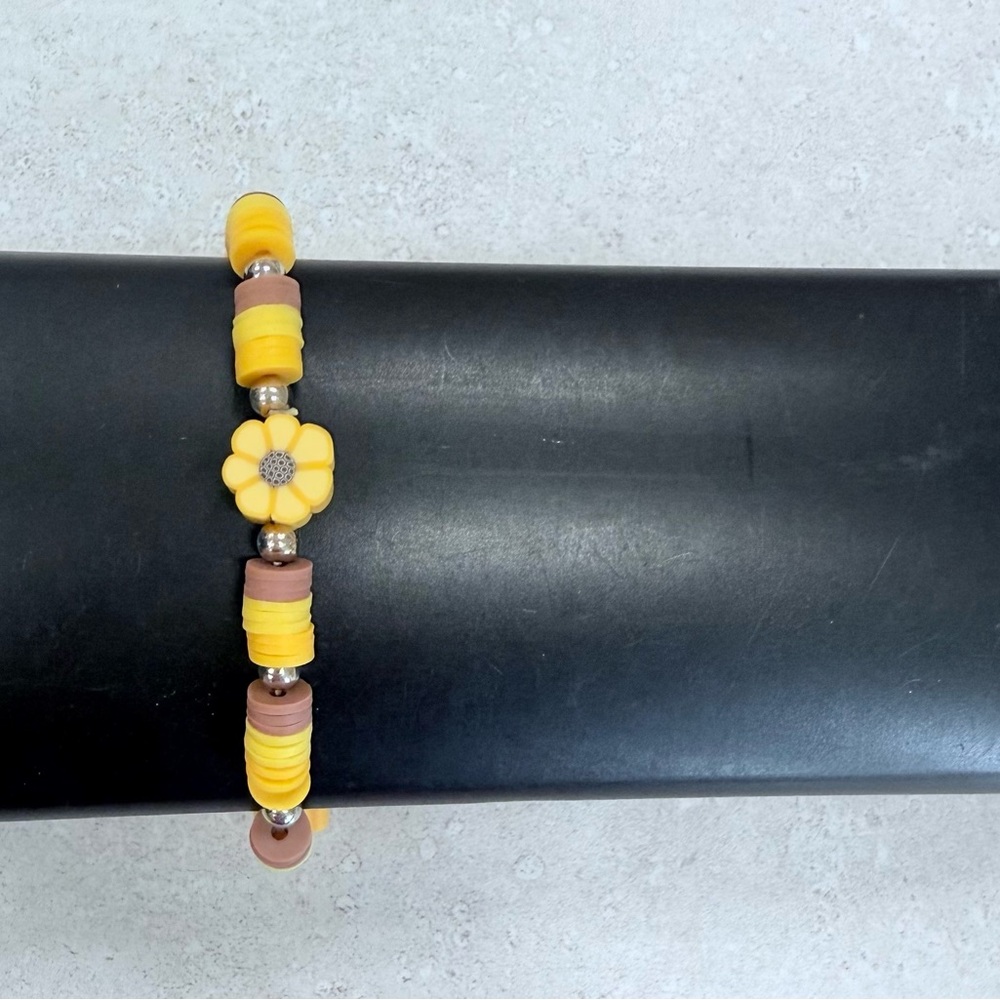 Yellow and Brown Flower Beaded Bracelet